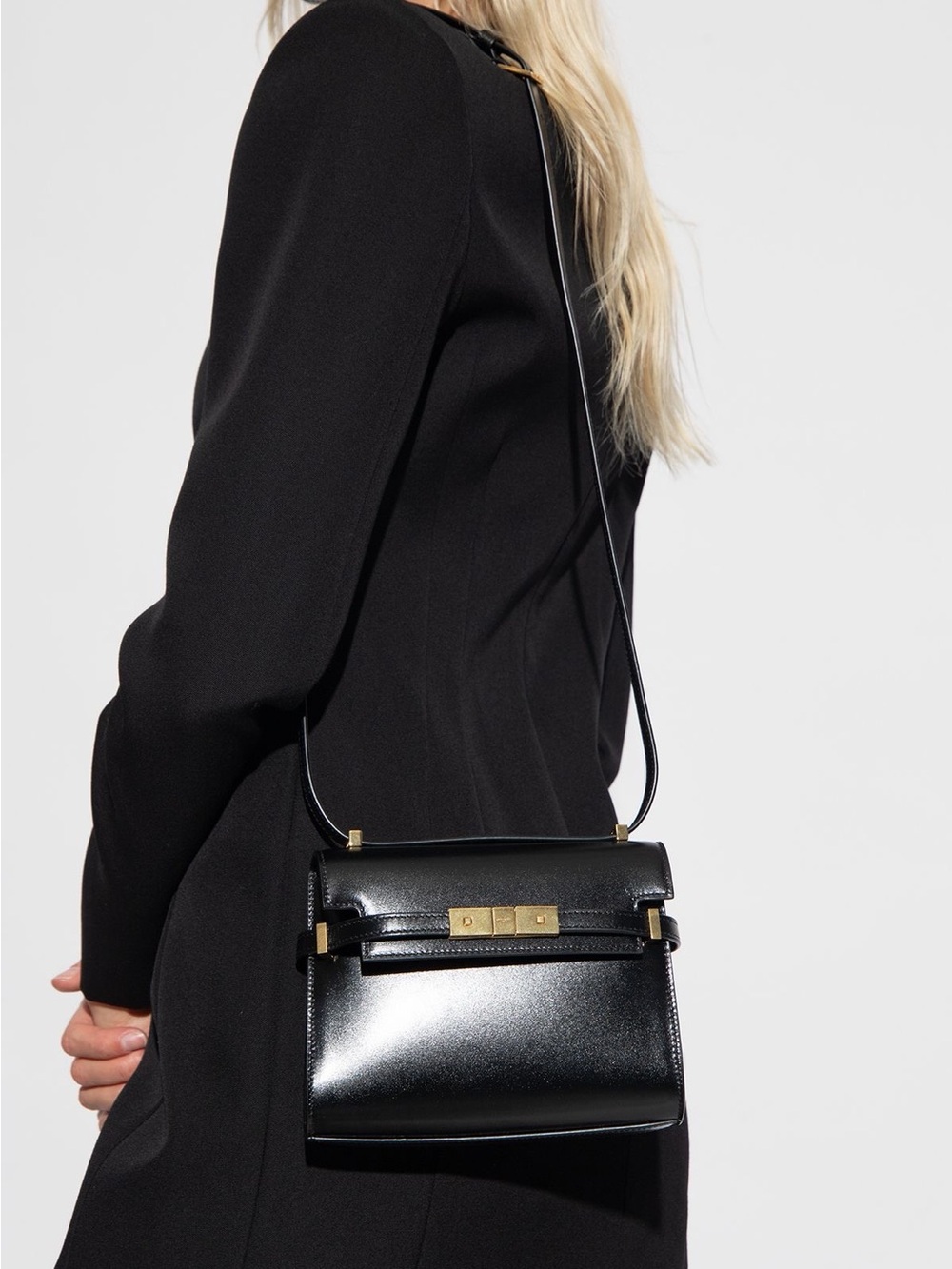 Saint Laurent Mini Manhattan Leather Crossbody Bag with Gold Hardware